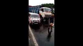 Rescue Operation After Accident Of Two Heavy Vehicle