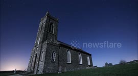 Church In Moonlight With Stars - Time Lapse