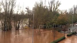 Swollen river floods town in south east France