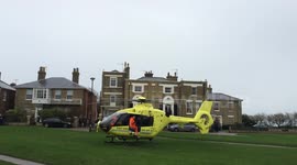 air ambulance takes off with rescued patient on board