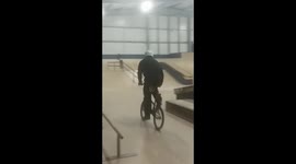 On duty Copper falls off BMX trying to impress kids.