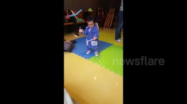 Baby gets upset after balloons falling off sticks