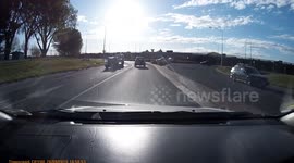 Failed to navigate a roundabout resulting in hitting the barrier arms