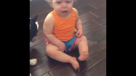Baby  goes from crying to excited