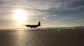 Incredible video shows Hercules plane taking off from British beach