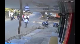 Miraculously survied women rider as stray dog chasing pig crashed in bike in India