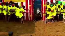 Bull rips off man's shorts then runs for it at event in south India