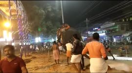 Panic and chaos as elephant taking part in religious ceremony runs loose in South India temple