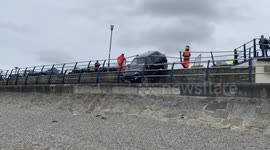 Driver's lucky escape as car ploughs through railings at Portreath beach in Cornwall
