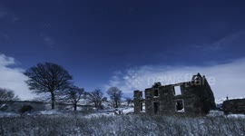 Derelict House & Moonlit Snow Night Lapse