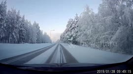 Finnish dashcam shows tranquil winter landscape beyond the Arctic Circle