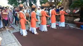 Traditional Champa dance with a terracotta vase in Vietnam
