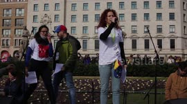 Elizabeth Casañas of the Foro Penal speaking at the Venezuelan demonstration in Barcelona on February 2, 2019