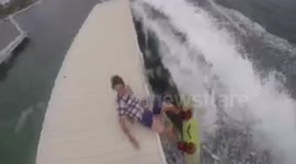 Man suffers painful wakeboarding fail on a pier in the Cayman Islands