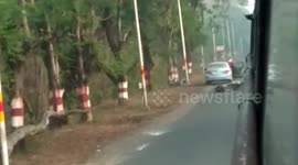 Runaway tiger tries to pounce on biker in western India