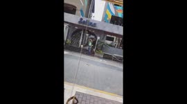 Bird attacks male pedestrian as he walks down the street in Peru