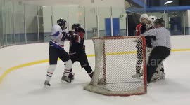 Fight breaks out at ice hockey game
