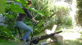 Man makes bizarre pedal saw with exercise bike