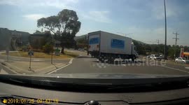 Lorry pulls out of blind stop on Australian road