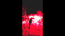 Russian Zenit fans greeting their favorite football team with flames and chants!