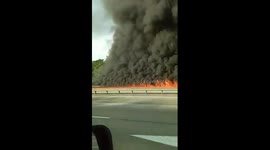 Oil tanker bursts into flames after crashing into lorry on Malaysian highway