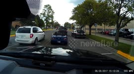 Dashcam - Impatient Driver doesn't Wait in Line Merges from Opposing Lanes