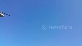 Helicopter At Pokhara Airport With Annapurna Range