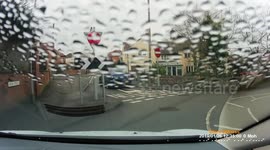 Car drives straight down one way street in wrong direction