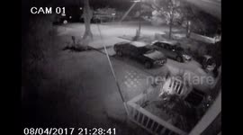 Speeding car crashes into my car parked in driveway at my house. CCTV security footage.