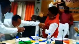 Watch - Indian lawmakers boot fight over placement of names on a foundation stone project in sant kabir nagar in utter pradesh