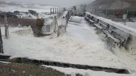 Sea turns to foam during storm