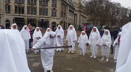 Circle of druids perform pagan ceremony for the spring equinox