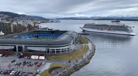 Cruiseship Viking Sky docking in Molde after rescue operation in Norway