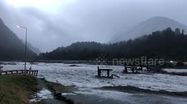 Aftermath footage shows ruins of New Zealand's Waiho Bridge, swept away in huge storm
