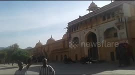 On cam: Elephants brawl at Jaipur’s Amer Fort, narrow escape for tourists onboard