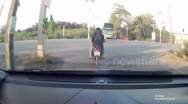 Unlucky Motorcyclist Wiped Out By Pickup Truck