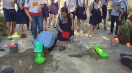 The challenge of blowing the ball in a bowl of water