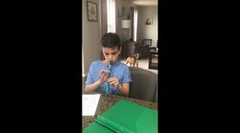 Bulldogs and recorders do not mix! My son practicing his homework, while Clark our bulldog isn’t happy with it!