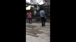 Man run for help me in road trouble in indonesia
