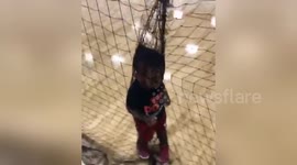 Hilarious moment one-year-old gets caught in net at Kentucky basketball game