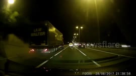 Lorry tyre blows out driving on M25