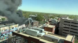 Aerial view of huge smoke plume from collapsed North Carolina building