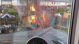 Dramatic footage of British garden going up in flames.