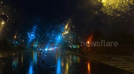 Heavy rain and poor visibility driving in Toronto as first spring thunderstorms hit Canada last night