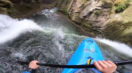 professional kayaker going over huge waterfall (90+ feet) Point of View