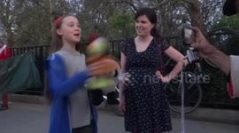 Greta Thunberg greeted by fans after Extinction Rebellion Marble Arch speech