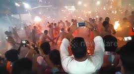 Unique rituals; Hindu Devotess throw burning torch  at each other  in  the tradition of 'Agni Kelly' in southern India.