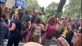 Police are moving protesters at Marble Arch