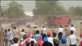 Stray bull goes on rampage at political rally in northern India