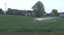 slippery road in rally, car slipping away